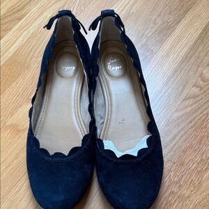 Jack Rogers Navy Scallop-Edge Suede Ballet Flats with Ankle Ties